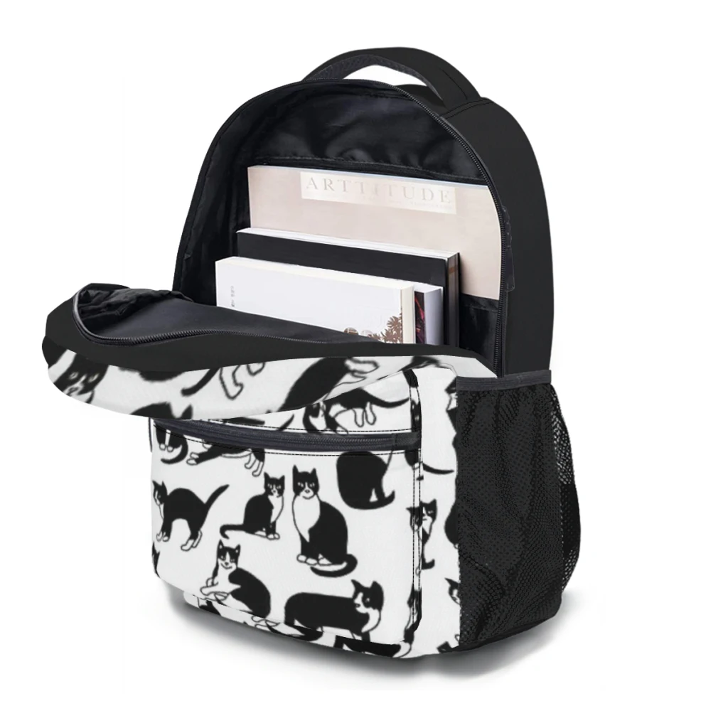 Tuxedo-Sac à Dos Étanche de Grande Capacité avec Motif de Chats pour Fille, Cartable d'École pour Ordinateur Portable, 17 Pouces, Nouvelle Mode ﻿ ﻿