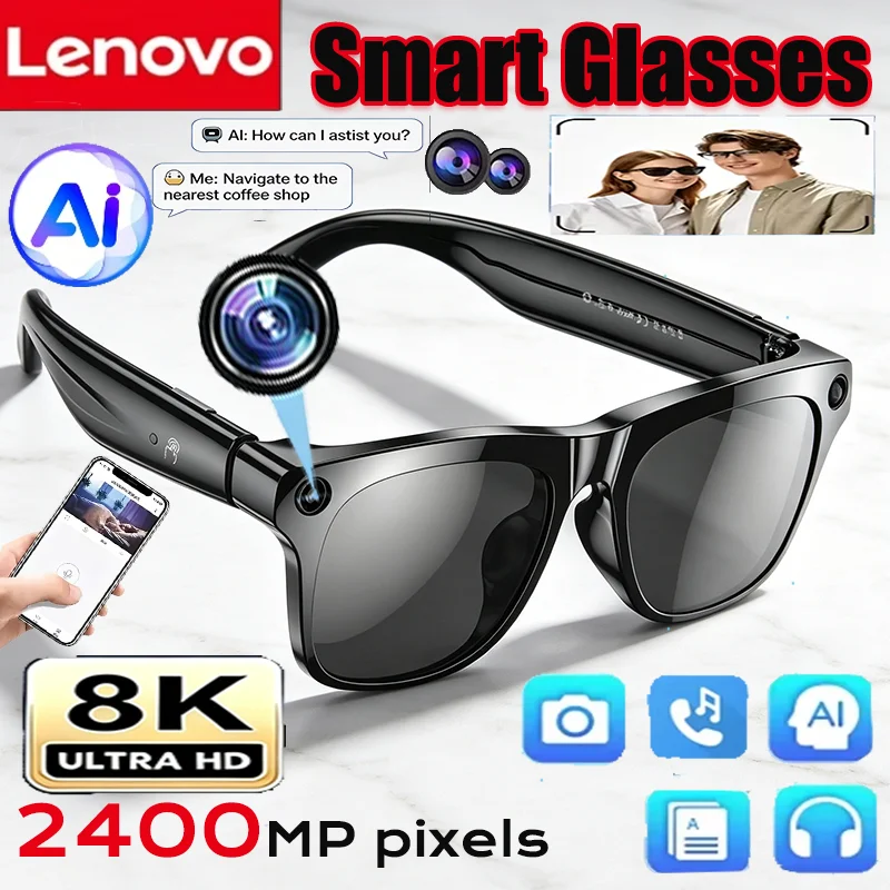 Lenovo 8K AI Smart Glasses Translation Bluetooth Conversation Vedio Listening To Music Color Changing Lenses Smart Sunglasses