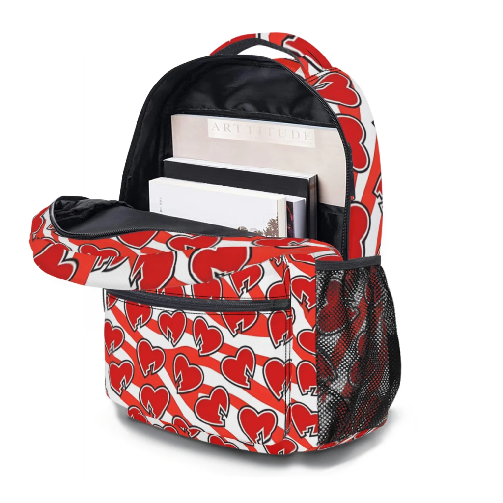 HBK ONO Mochila Leve para Crianças, RedWhite, Colagem de Coração Impresso, Mochila Anime Cartoon Casual Jovem, Ano 97