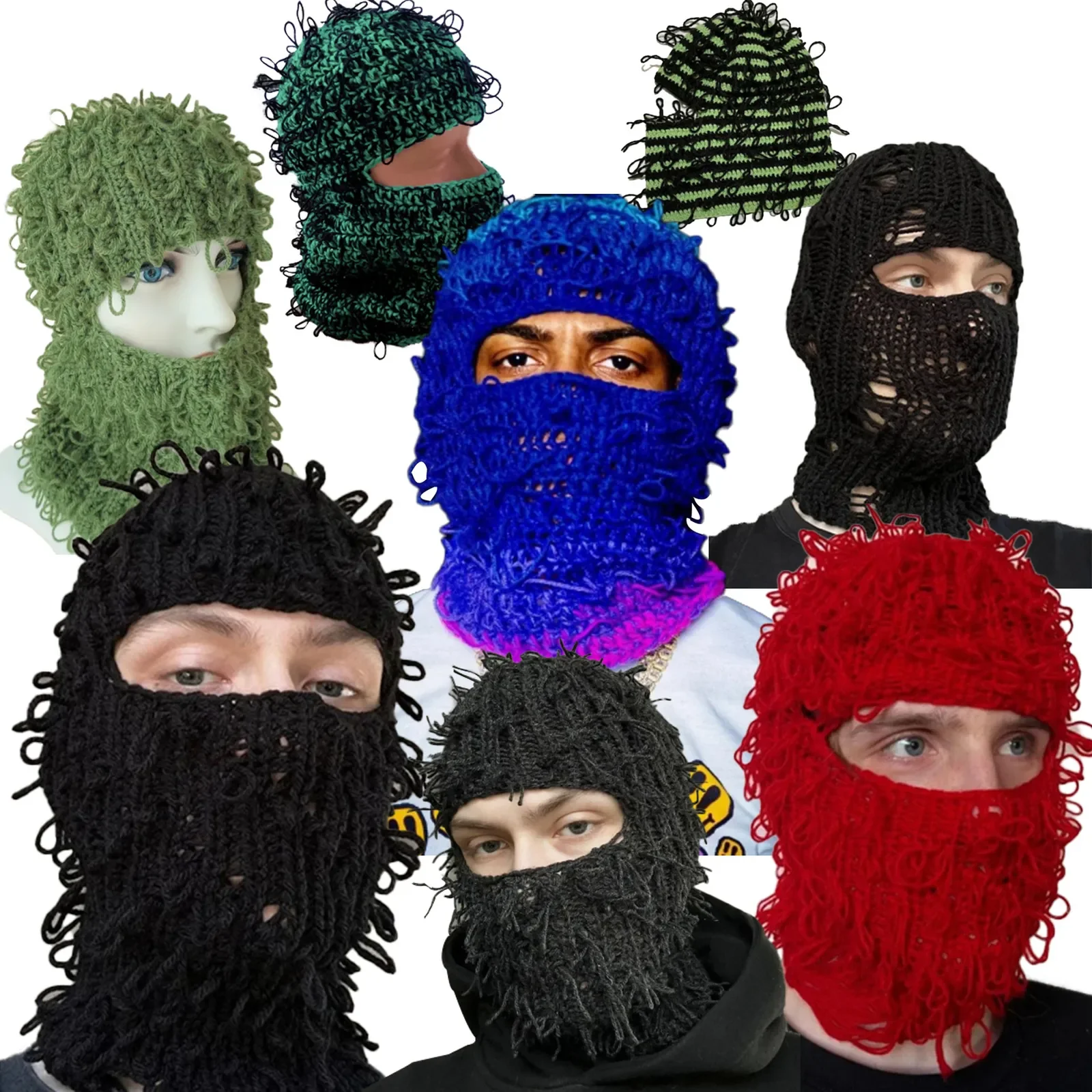 

Balaclava Distressed Knitted Full Face Ski Mask for Men Women Beanies Hats Skullies Camouflage Winter Warm Bonnet Windproof Hats