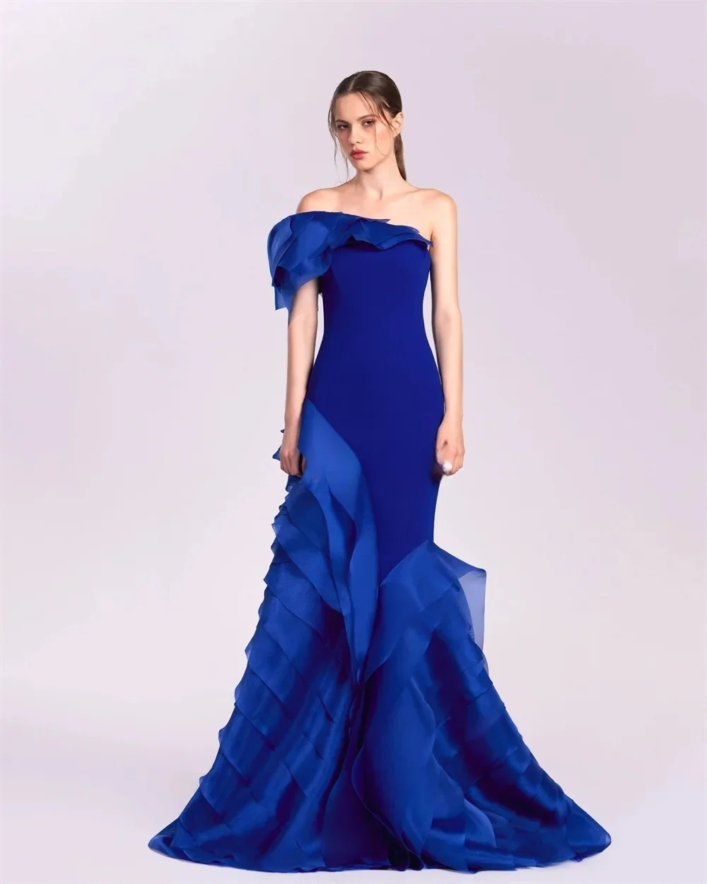 

Royal Blue Party Long Bespoke Occasion Gown Evening Dresses Pastrol Unisex Jersey Retro Dubai Saudi Arabic Prom Customized