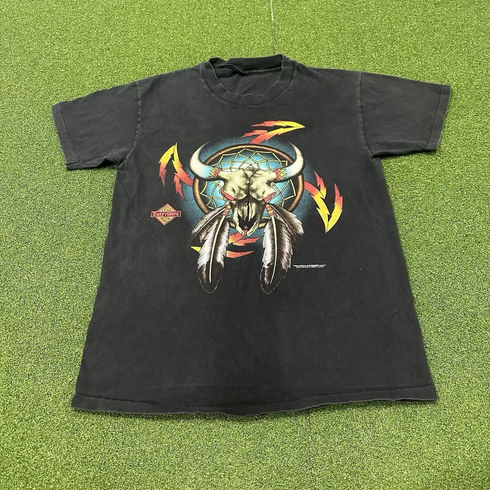 Vintage 1994 EasyRiders Native Skull Dream Catcher T Shirt Size M Small motorcycle vintage Washed Unisex fashion