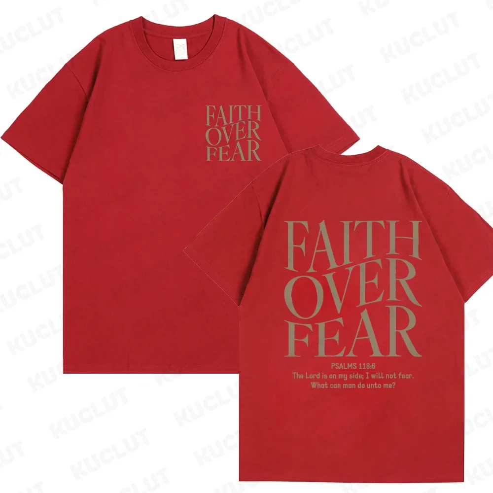 

Христианские женские футболки Faith Over Fear, христианская одежда, модные модные футболки с Иисусом, спортивная одежда с библейским стихом, эстетичная одежда