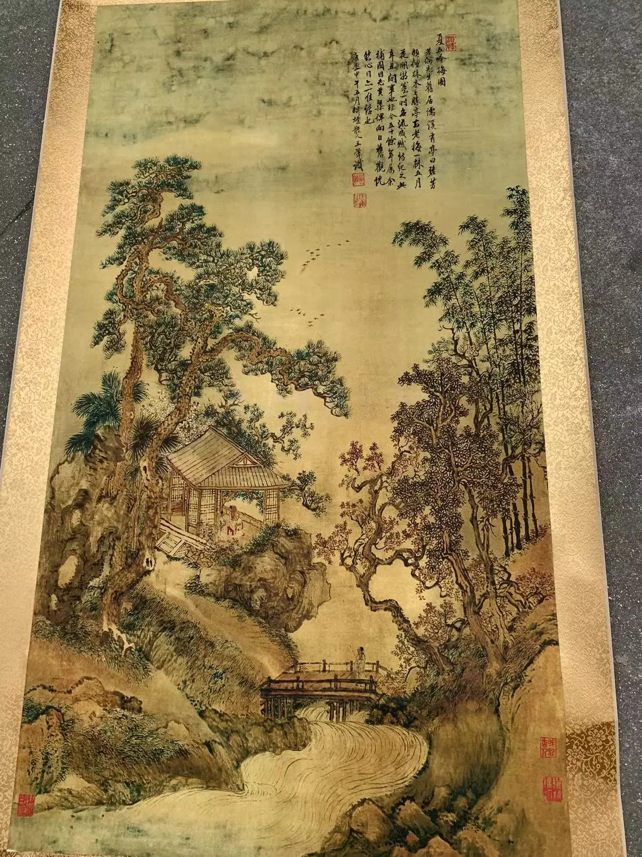Old Chinese hand-painted long scroll,  Landscape Painting Scroll,#08