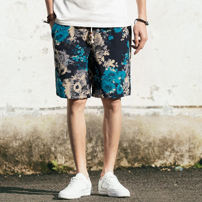 

Men's Casual Loose Fit Five-Quarter Length Thin Cotton Linen Beach orts Summer Comfortable Breathable Lightweight Pants