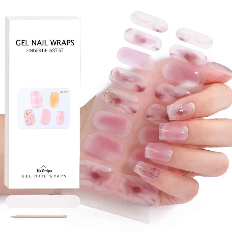 16 Strips Full-Cover Gel Nail Wraps Semi-Uitgeharde Gel Nail Art Stickers Bronzing Ijs Uv Licht Therapie Semi-Bakken Nagelstickers