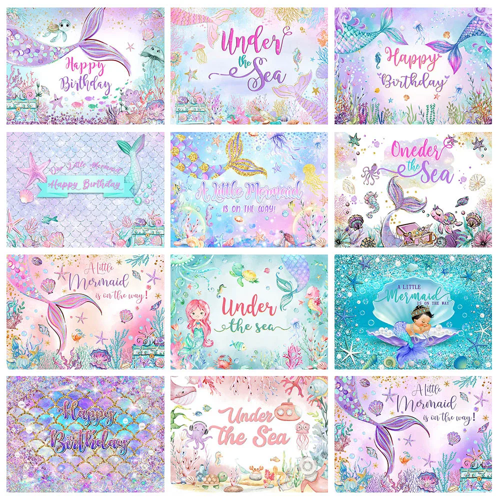 

Mocsicka Mermaid Princess Backdrop for Photography Girl Birthday Party Decor Photo Background Under the Sea Baby Shower Backdrop