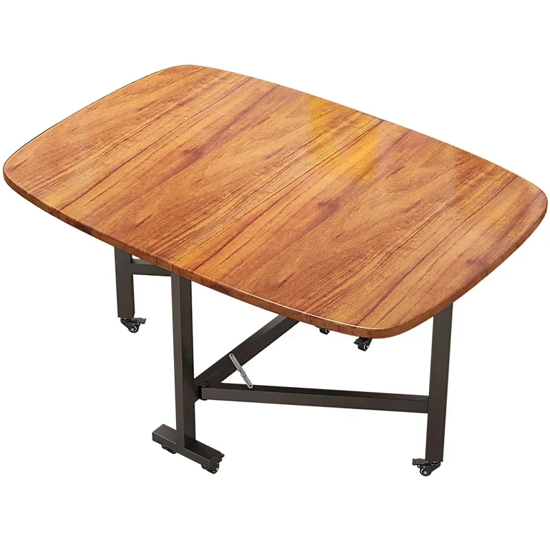 Simple Rectangular Dining Table Foldable Table Sub Moving Wheels 4 People 6 People Table and Chair Combination