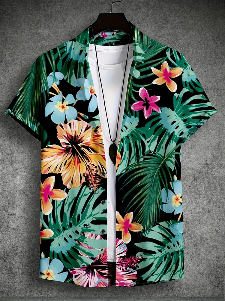 Hawaii Funny Blue Texture Print Beach Shirt Summer Casual Men's Short-Sleeved Button Shirt Beach Tees Coconut Trees Men's Shirt