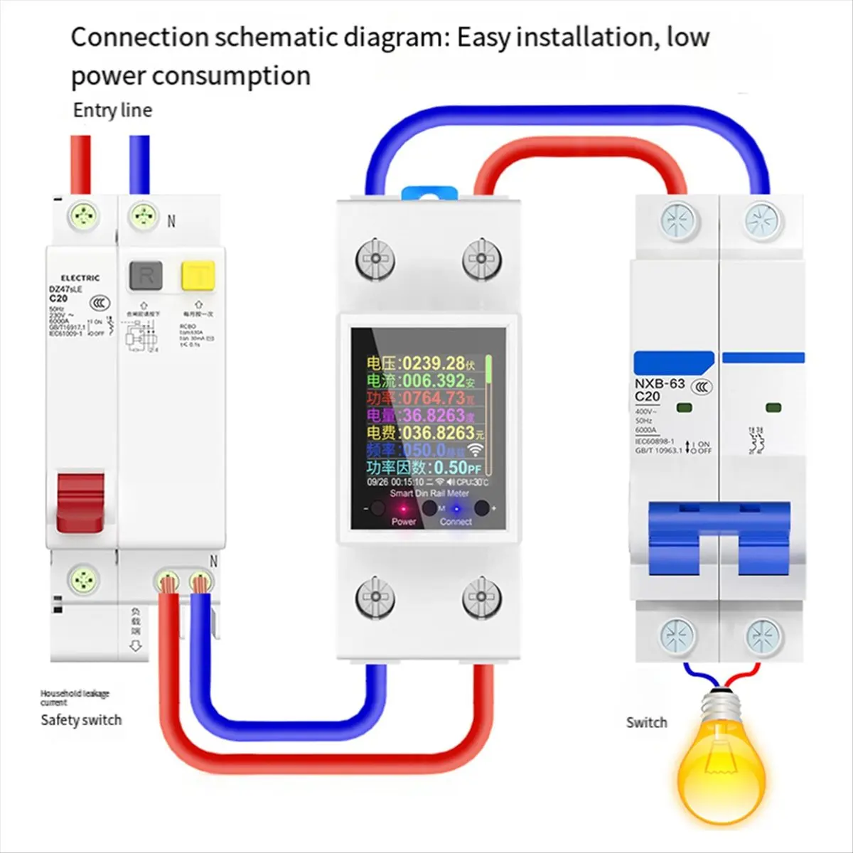 

Tuya Wi-Fi умный счетчик энергии на DIN-рейку AC50-320V управление через приложение монитор напряжения и тока в реальном времени для дома/промышленности