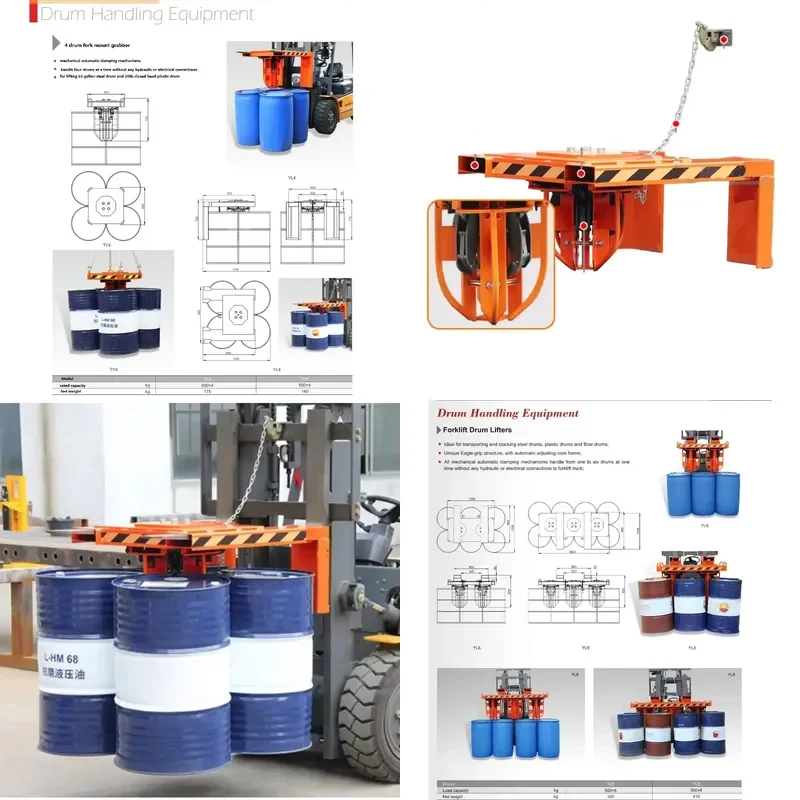 for 4 Drum Fork Mount Automatic Clamping Lifter Mechanical Grabber Forklift Attachment Easy Drum Lift Solution