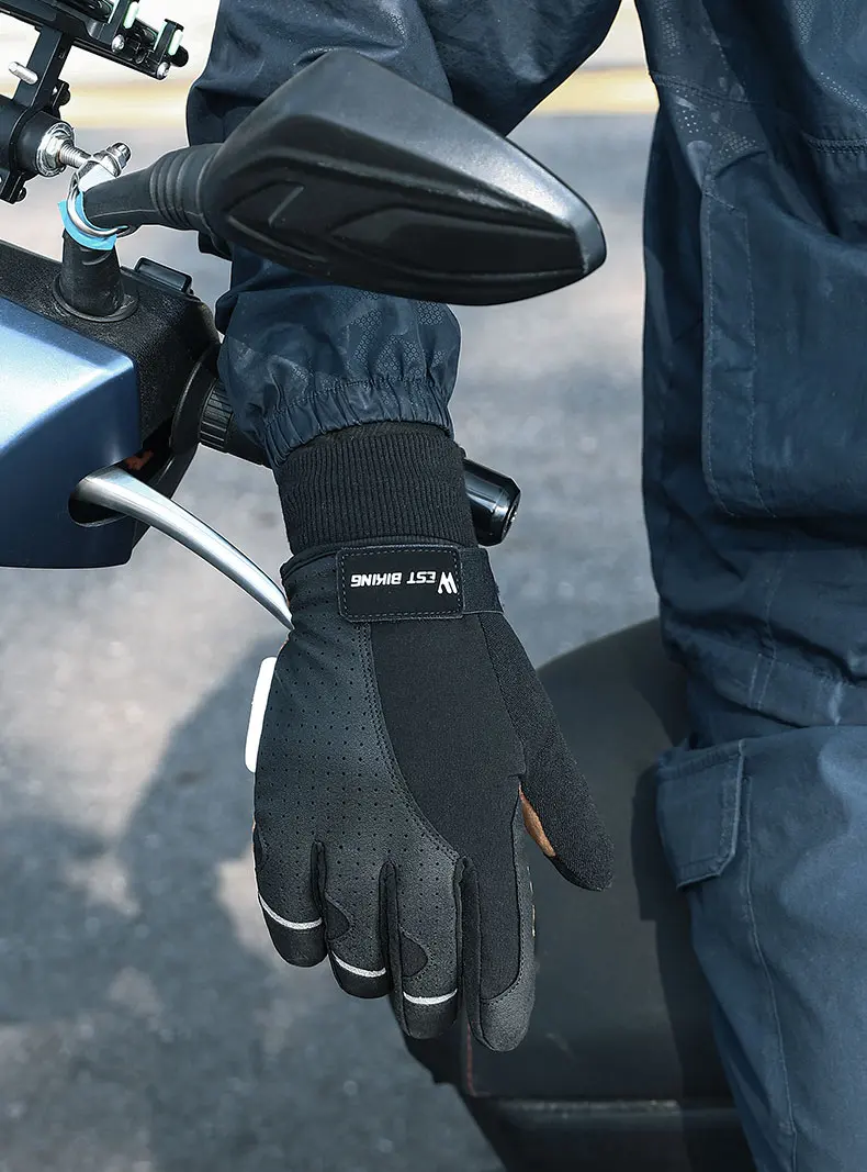 WEST BIKING Winter-Thermo-Fahrradhandschuhe für Herren, winddicht, mit Fleece, Touchscreen-fähig, aus PU-Leder, stoßdämpfend, mit SBR-Anti-Rutsch-Beschichtung, lange Manschetten. – Detail 17