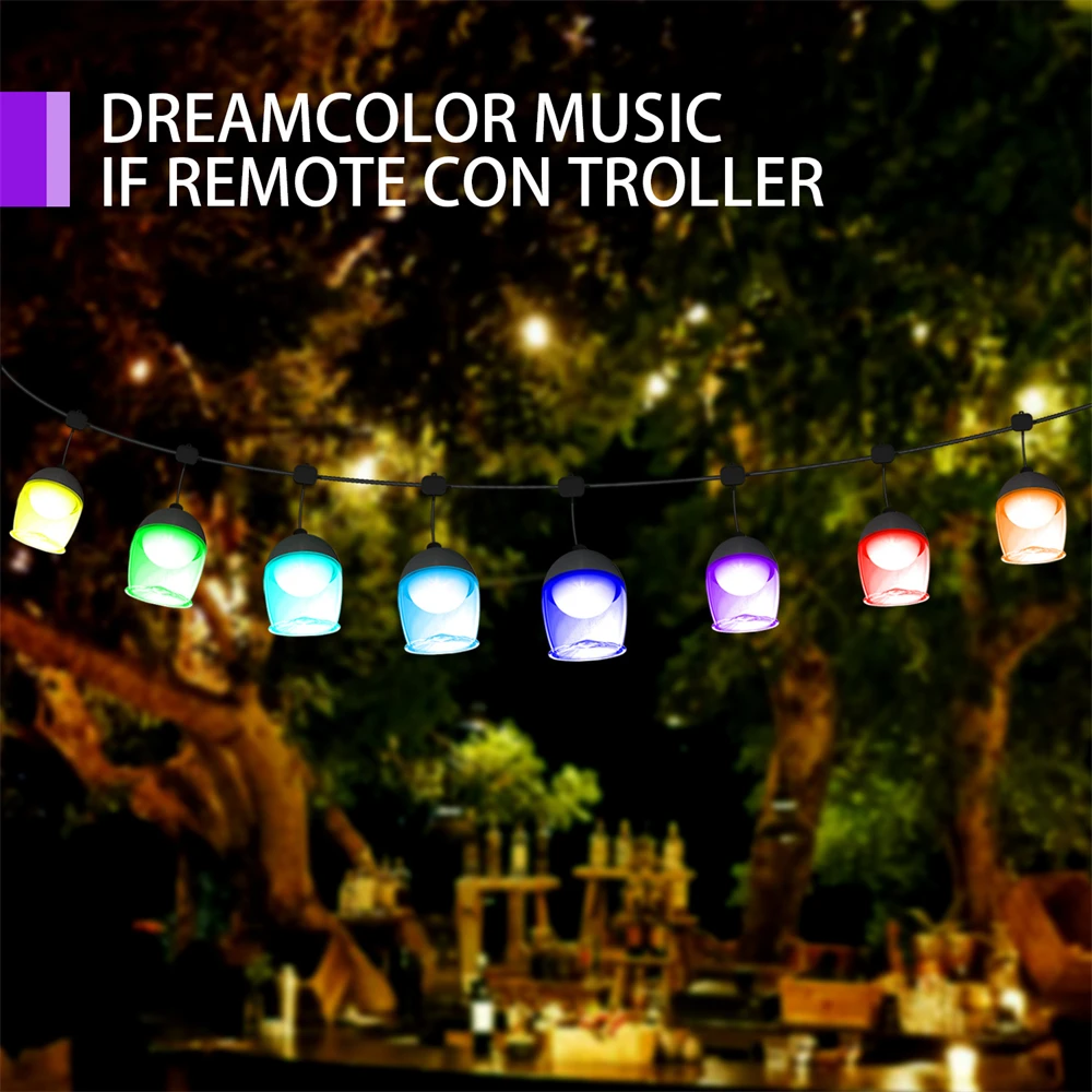10m/12.5m LED Outdoor Light String RGB Bluetooth Music Light String APP Remote Control Hanging Patio Lamp for Home Party Decor