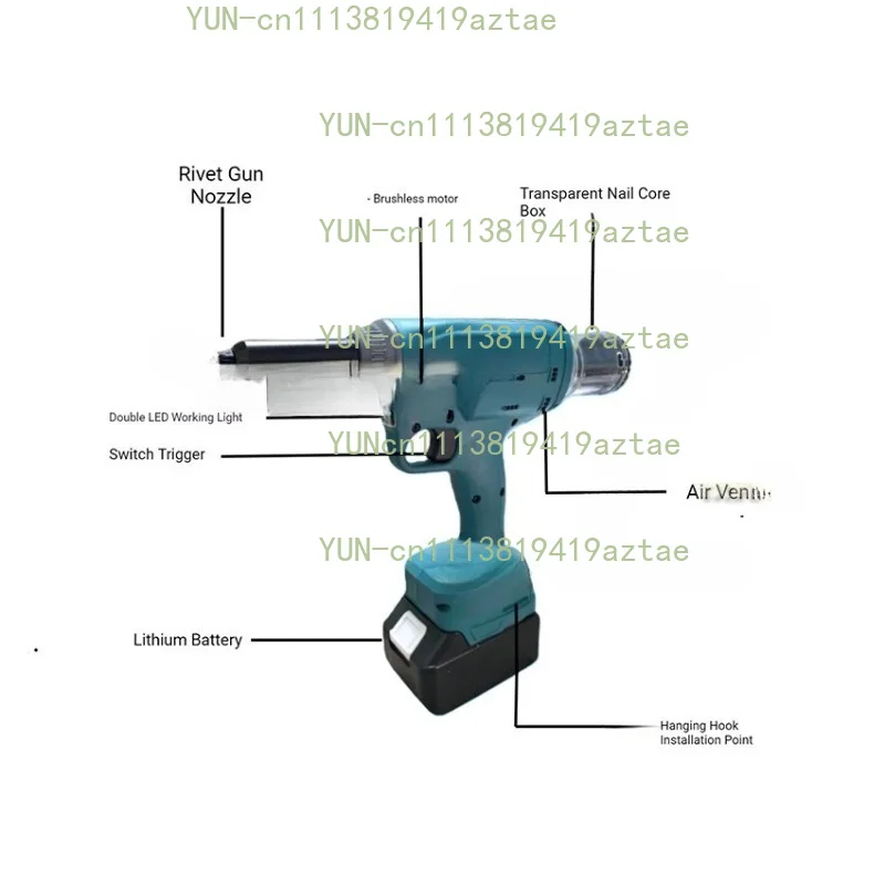 Cordless Brushless Electric Rivet Gun, Industrial Grade Power Tool Compatible with 18V Battery