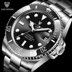 LIGE Top Brand Luxury Automatic Watch for Men Fashion Waterproof Sport Men's Mechanical WristWatches Casual Automatic Date Watch