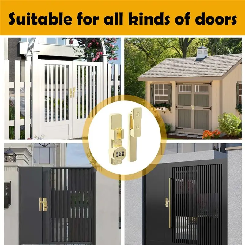 AA94-Keyless Gate Latches Bolt For Bathrooms & Cabinets 180 Degree Sliding Door Password Locks