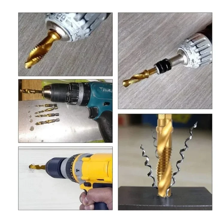 1Pcs Compound Metric Tap Drill Bits Screw Thread Hex Shank Machine Titanium HSS Tap Bit Tool For Metal Steel Wood Plastic