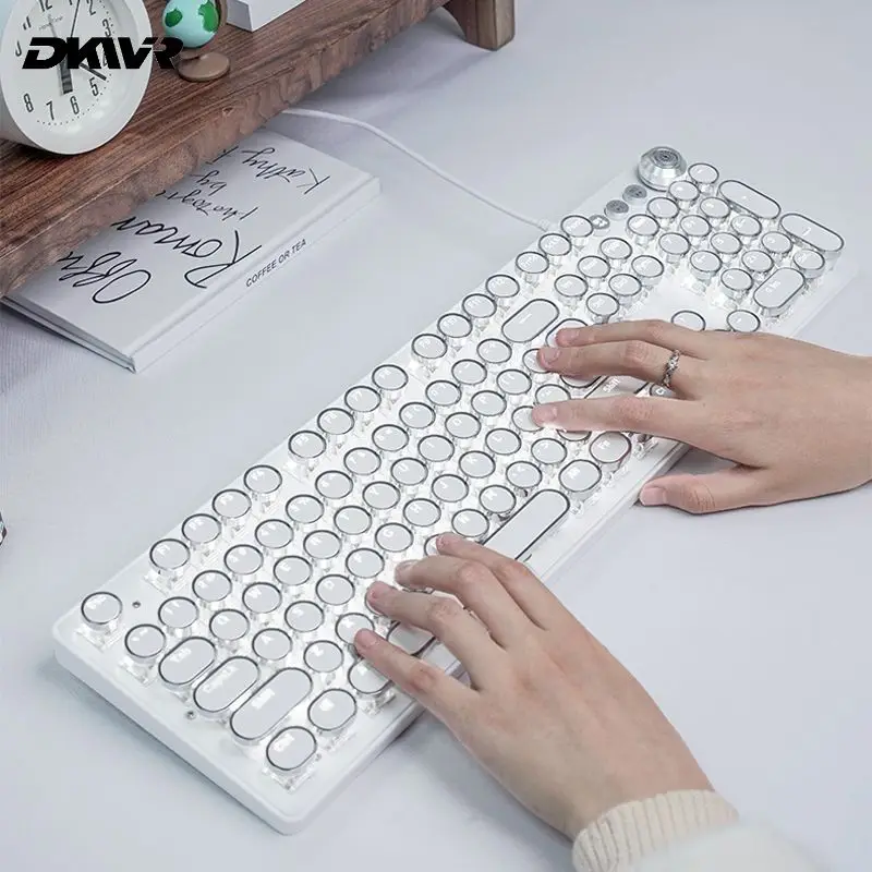 

Transparent Gaming Mechanical Keyboard 104 Keys Crystal White Backlit Keypad USB Wired Girl Gamer Keyboard For Desktop Laptop PC