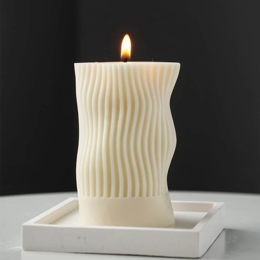 

Ribbed Pillar Wave Silicone Soy Wax Molds Unique Design Aromatherapy Beeswax Candle Mould Wavy Columnar Candle Mold