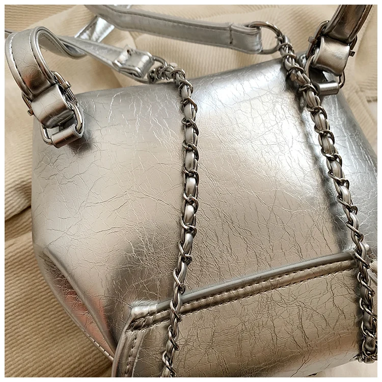 Premium Silver Bucket Bag 2024 New Fashionable and Versatile Two Piece Backpack with Unique Design Multi Functional Travel Bag