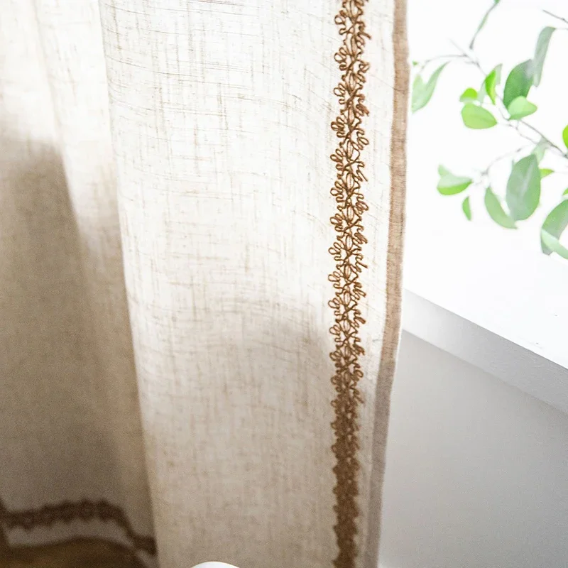 Cotton Linen Curtains 84 Inch Length 1 Panel Rod Pocket Boho Blackout Light Filtering for Living Room Baby Bedroom Window Drapes
