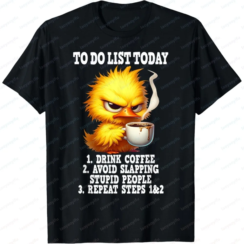 Grumpy Duck Coffee To Do List Lustiger Aufdruck für Herren, Sommer, kurze Ärmel, Baumwolle, modisch, lässig, sarkastisch, Streetwear-T-Shirt
