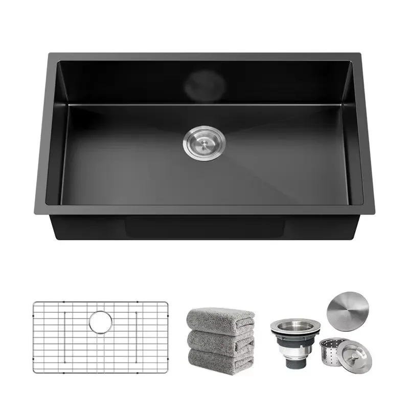 Modern Minimalist 304 Stainless Steel Kitchen Sink Single Bowl Rectangular Vegetable Washing Basin 1.05mm Thick Durable Home
