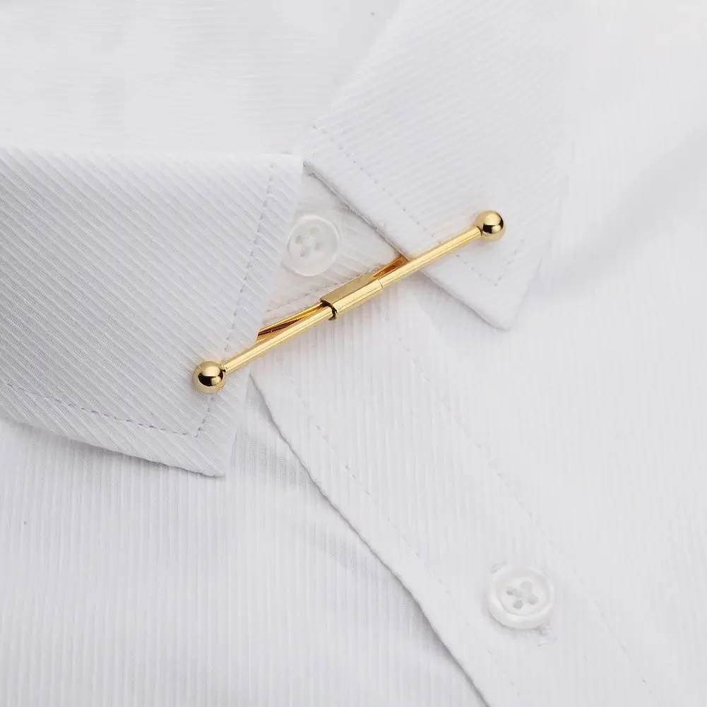 High Quality Copper Collar Bar Pin for Men Gold Color Two Tone Clips Lapel Designer Brooch