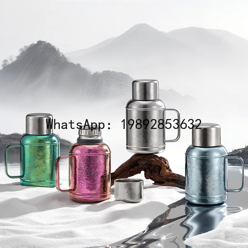 Pure titanium thermos kettle magnetic titanium kettle temperature display stewing teapot with handle portable water kettle gift