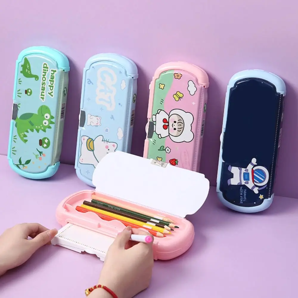 Double Side Cartoon Pencil Box Creative With Whiteboard Pen Pencil Case Dustproof School Supplies Desktop Storage Box Sundries