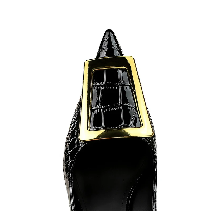 BIGTREE-Saltos altos de luxo com fivela de metal para mulheres, bombas femininas, sapatos banquete, estiletes, sexy, festa, 10 cm