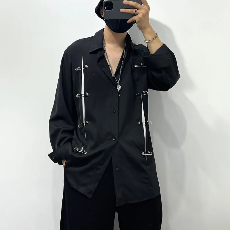 2025 New Japanese Original Dark Style Personality Metal Buckle Handsome Trendy Men's Shirt Street Style Casual Long Sleeve Shirt