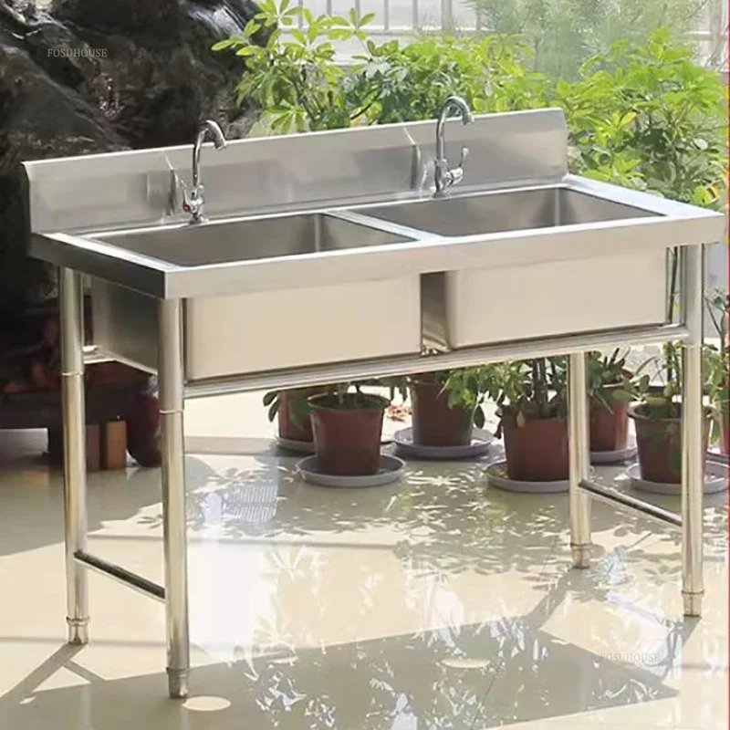 Hand Washing Sinks Household Kitchen Accessories 304 Stainless Steel Kitchen Sinks Single and Double Wash Basin Disinfection