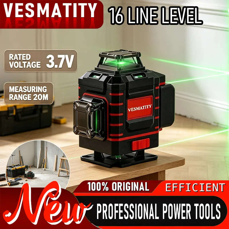 2026 HOT SALE 360 degree laser level 16 lines green beam self leveling vertical cross line 4 sides with battery