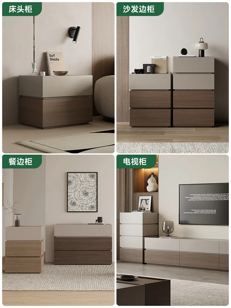 HYS single-layer bedside table wabi-sabi floor-to-ceiling bedside table Italian minimalist bedroom solid wood storage locker