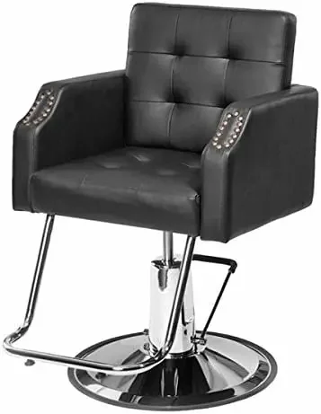 Buy-Rite Antica Black Modern Styling Chair for Professional Salons, Stylists and Barbers, Extra Wide Seat, Tufted Design, Heavy-