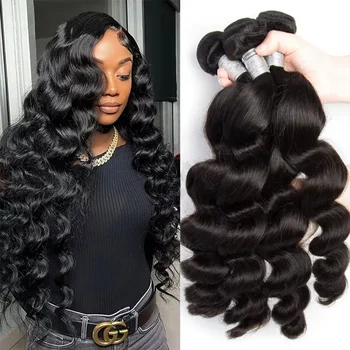 Onda solta feixes de cabelo humano brasileiro remy tecer extensões de cabelo virgem cru 1 3 4 pacotes negócio trama duule desenhado wholeasle
