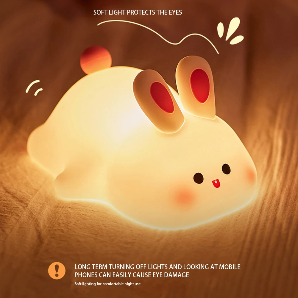 Cute Big-faced Rabbits Silicone Nightlight Rechargeable Ambience Light For Children Adult Room