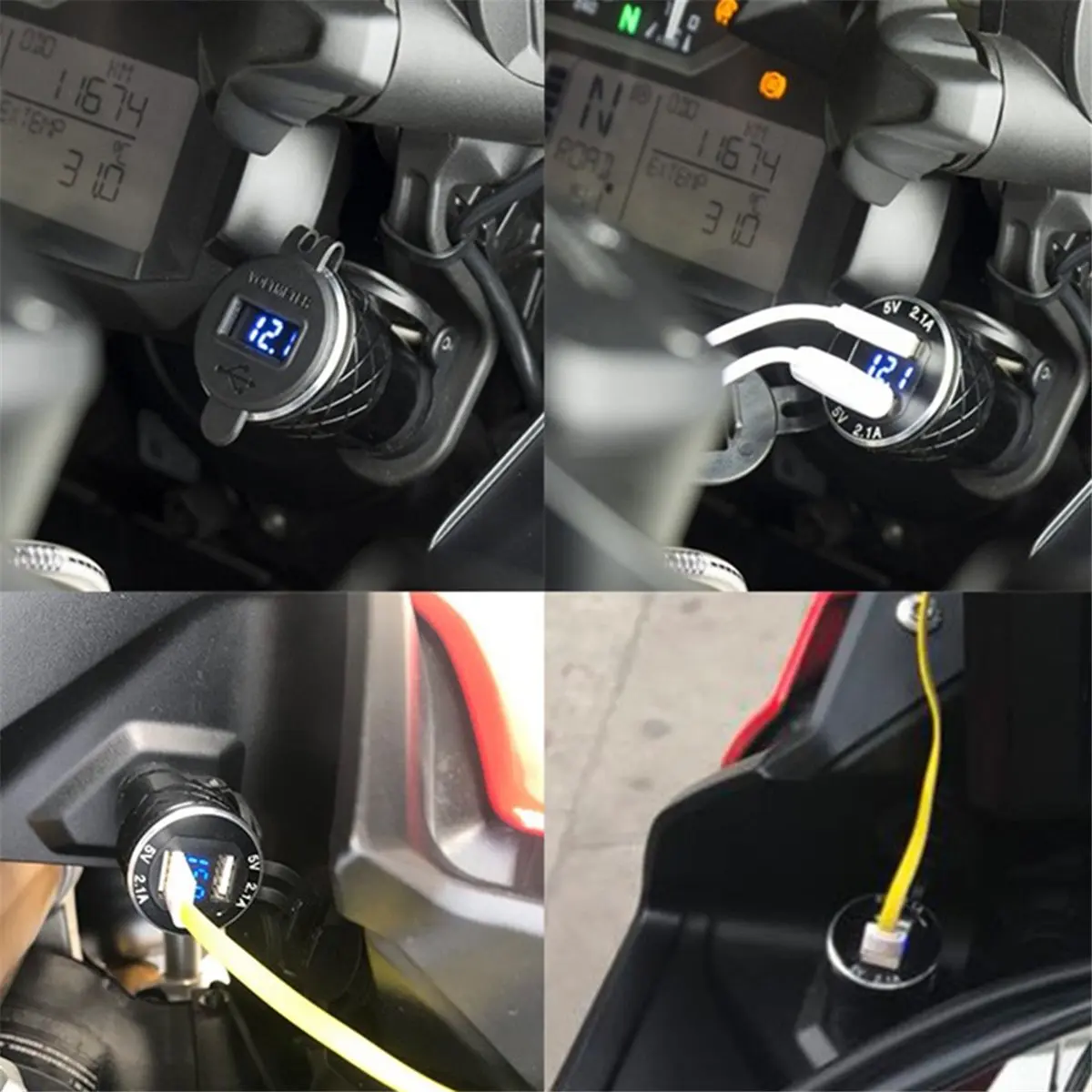 Compatible Motorcycle Dual USB Charger DIN Hella Socket for Versys for BMW F800GS F650GS F750GS R1200GS R1250GS Gold EU Plug