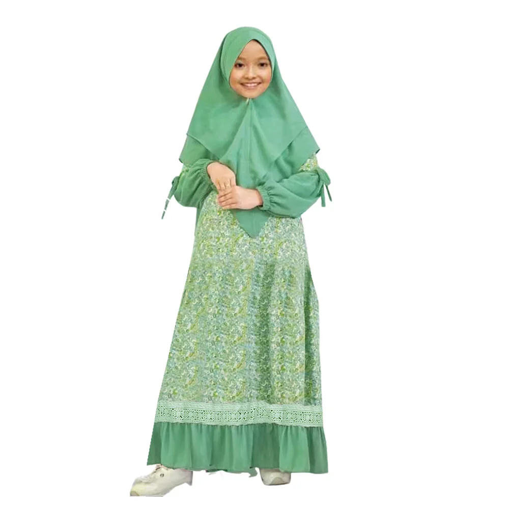 Ramadan Kids Muslim Girls Abaya Print Long Dress Party Turkey Morocco Kaftan Arab Robe Dubai Islam Eid Hijabs Gown Prayer Caftan