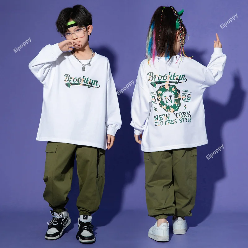 Hip Hop Girl Pullovers Joggers Boys Sweatshirt Cargo Pants Child Streetwear Kids Street Dance Costumes Teens Jazz Clothes Sets