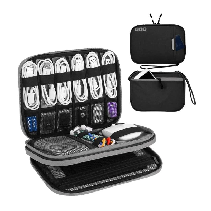 A3PD Electronics Cable Bag Polyester Travel Cable Storage for USB Wire Laptop