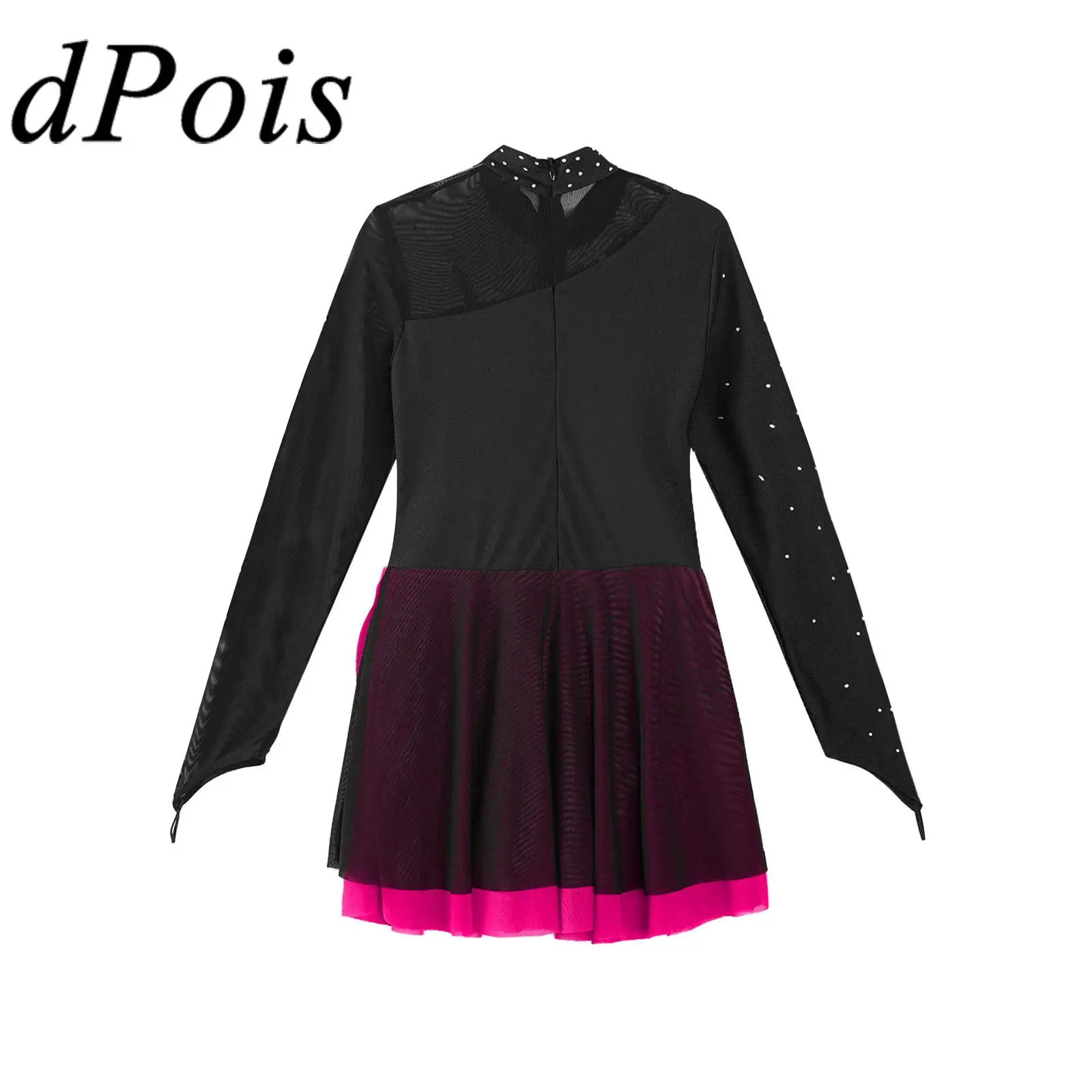 

Детский гимнастический купальник для девочек для фигурного катания и выступлений на сцене, с блестящими стразами и прозрачной сеткой, балетное танцевальное платье