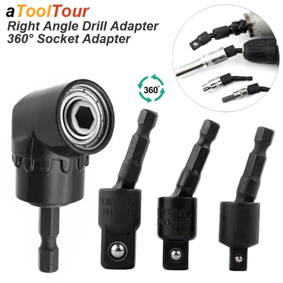 Clearance_Right Angle Drill Attachment Impact Grade Power Hand Tool Driver Rotatable Socket Adapter Extension Set Screwdriver Ho