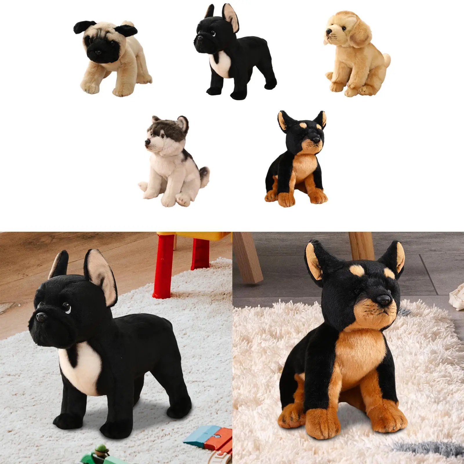 Plush Animal Toy Throw Pillow Realistic Comfortable Plush Doll Kids Gift Dog Figurine for Office Bedroom Car Couch Decoration