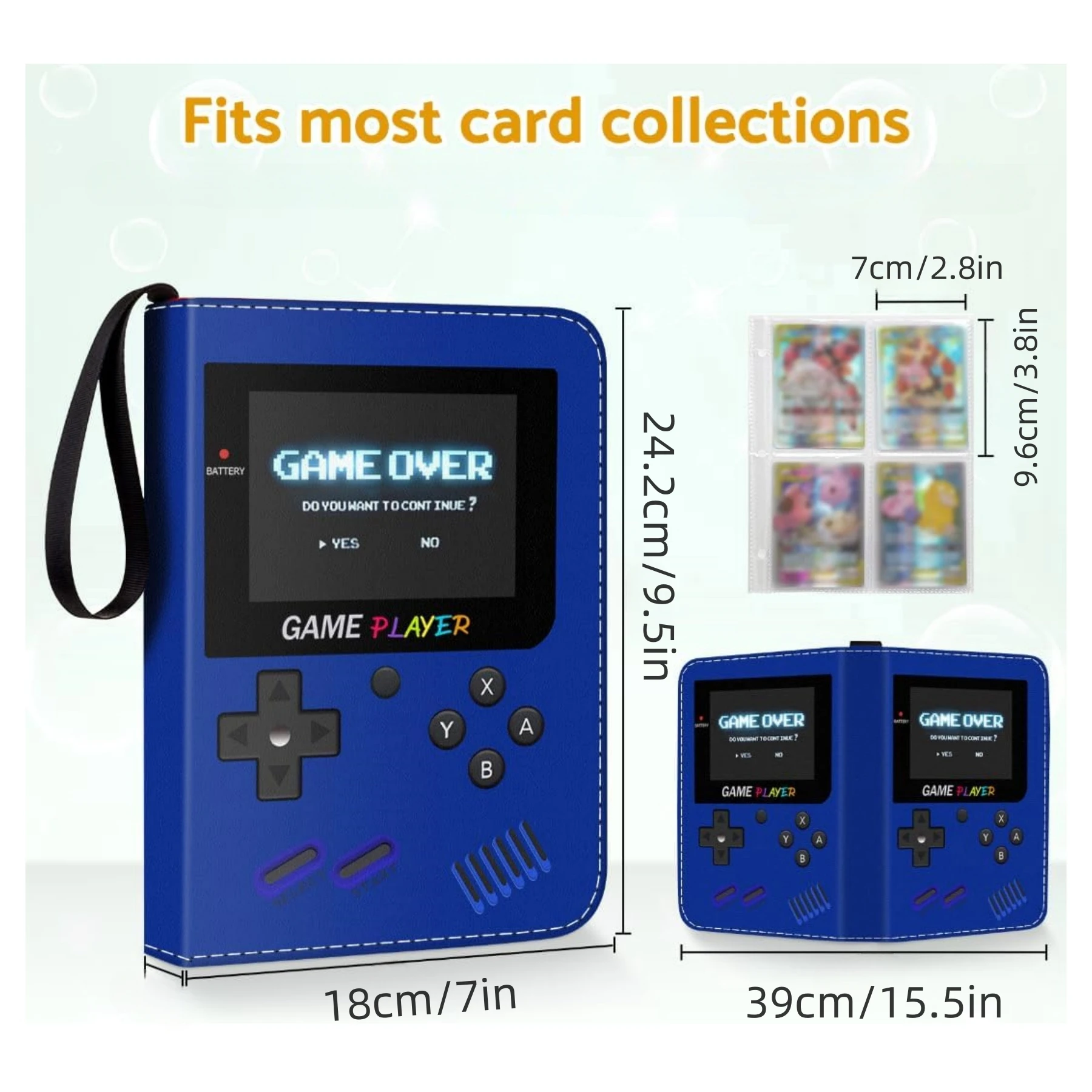 Game Card Binder, 4 Pocket Card Collections Album, Gaming Trading Cards Binder Fit 400 Cards with 50 Removable Sleeves