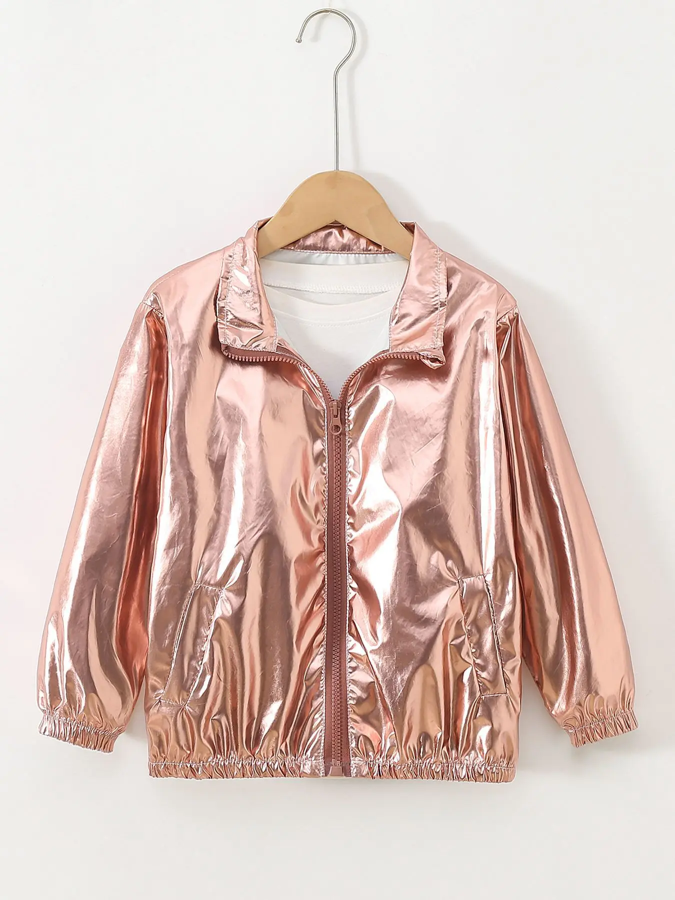 Mädchenjacke für 5-12 Jahre, Herbst, dünn, farbenfroh, glänzend, wasserdicht, Reißverschluss, Revers, Mädchen-Oberbekleidung, neue Kinderkleidung – Detail 18
