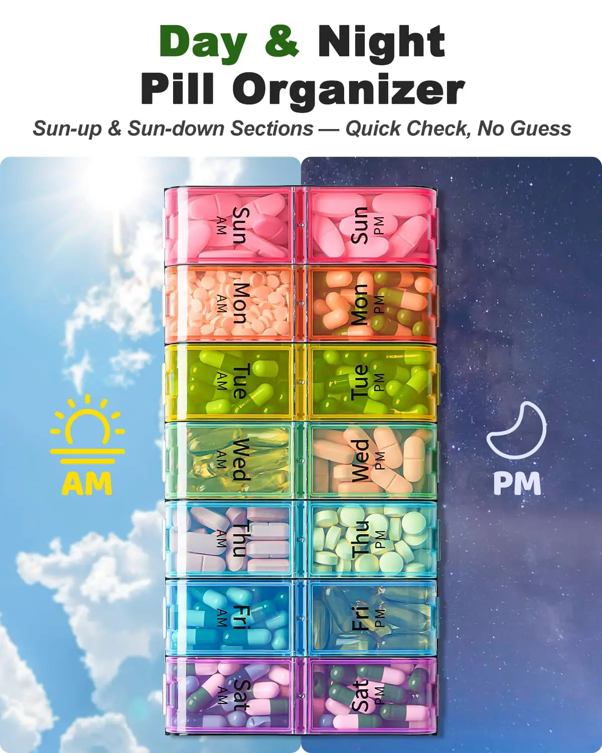 Extra Large Pill Organizer 2 Times a Day, Weekly XL AM PM Pill Case, 7 Day Pill Box Twice a Day, Oversized Daily Medicine Organi