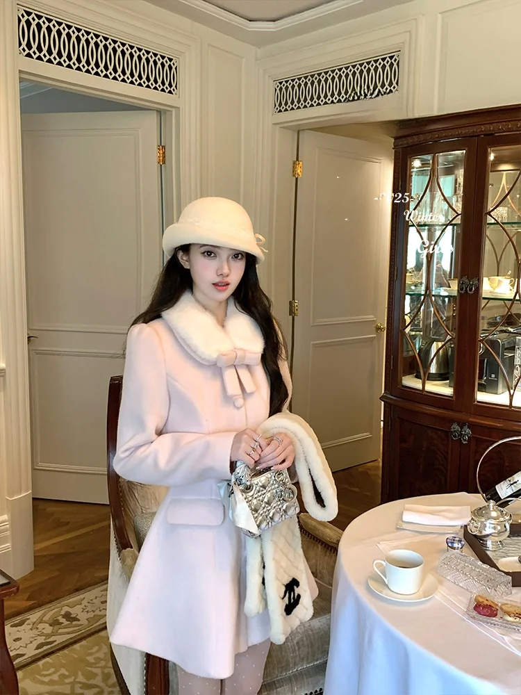 

Женская зимняя элегантная шерстяная юбка Acaine розового цвета средней длины А-силуэта с французским дизайном на пуговицах