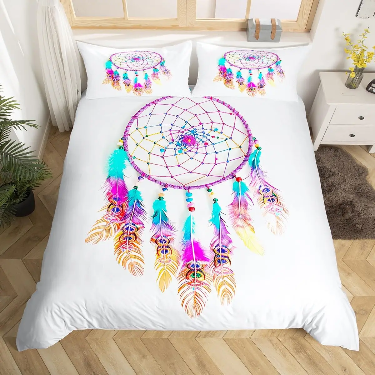 Dream Catcher Duvet Cover Queen Hippie Feather Dreamcatcher Comforter Cover Boho Chic Bohemian Bedding Set Girls Quilt Cover